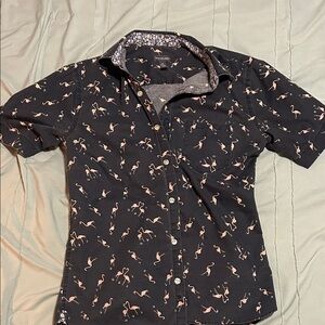 Van Heusen Navy Blue Flamingo Print Casual Shirt